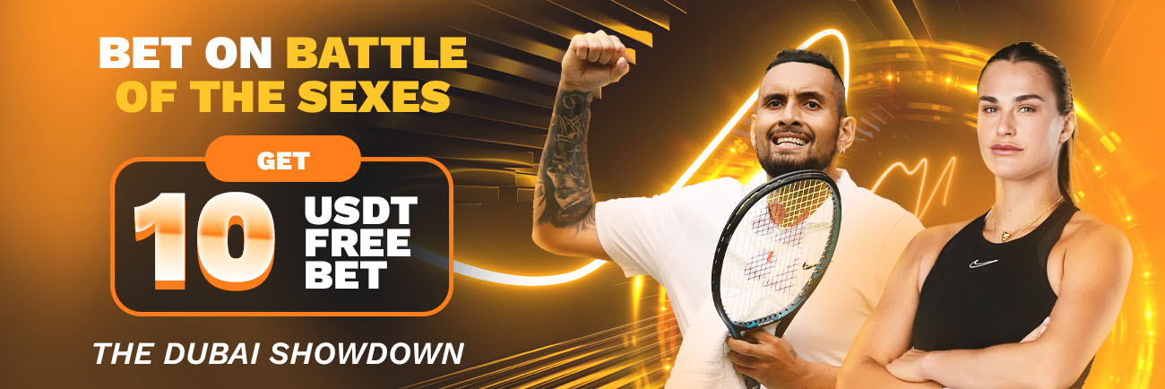 Place a winning bet on the Battle of the Sexes - Aryna Sabalenka vs. Nick Kyrgios and get 10 USDT Free Bet!