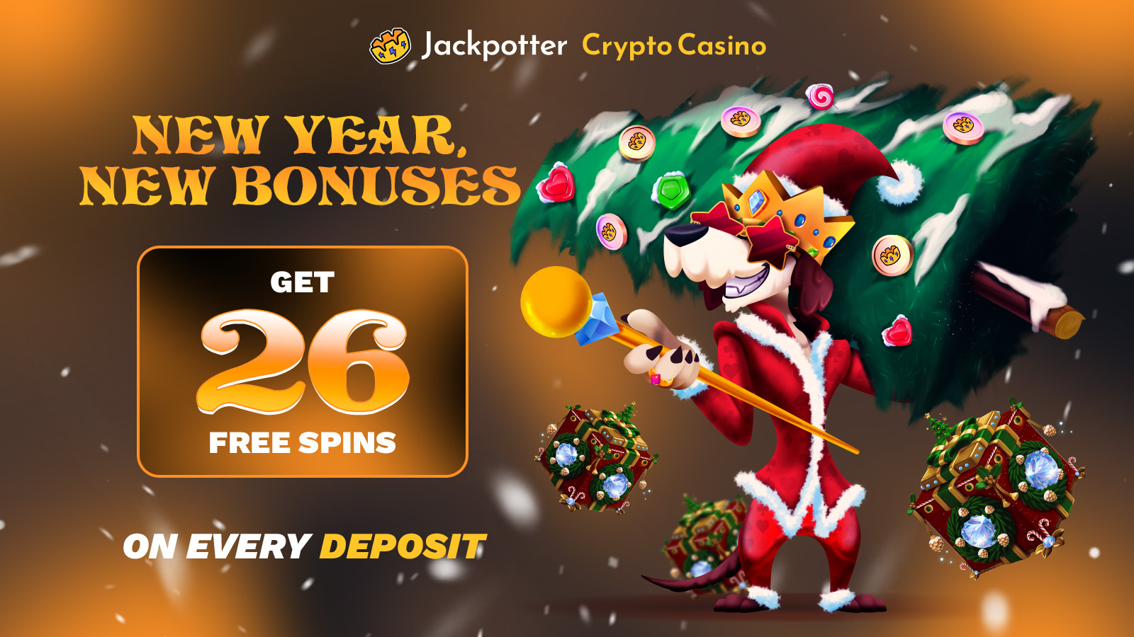 Welcome 2026 with Bonuses at Jackpotter - Get 26 FS on every Deposit !