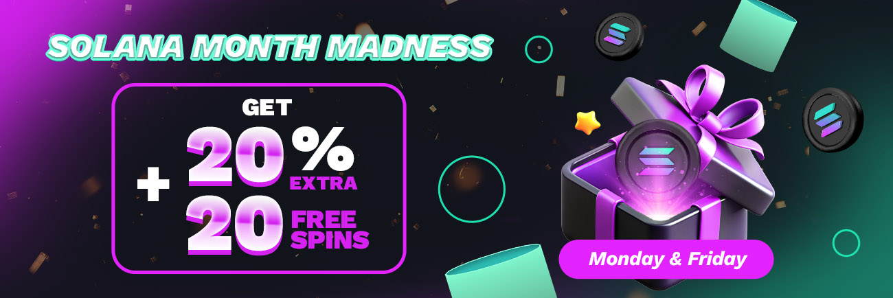 Solana Month at Jackpotter – 20% extra cash + 20 Free Spins on Every Deposit